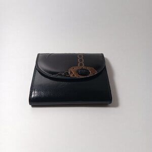 Women's Small Vintage Wallet – Black PU Leather With Gold Pendant, Large Capacity (4.7x3.5x1.2 In)